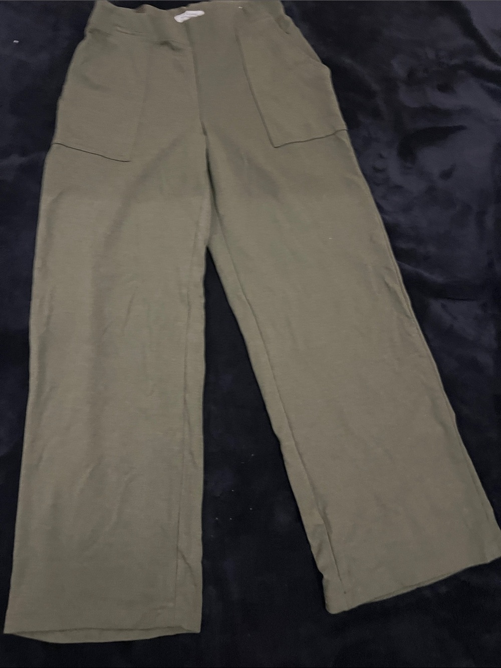 Madewell Olive Green Wide-Leg Pants with Front Patch Pockets
